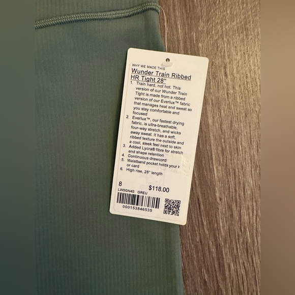 New Lululemon Wunder Train High-Rise Ribbed
Tight 28", Green, Grey Eucalyptus, 8 - Picture 12 of 12